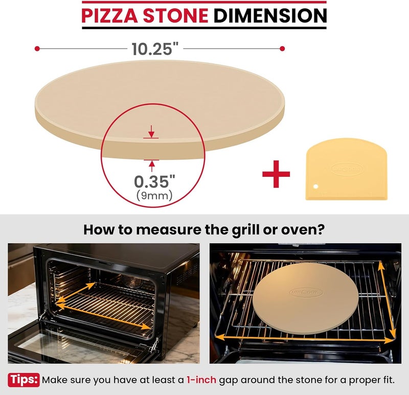 Unicook Small Pizza Stone 10.25 Inch for Oven and Grill, Round Baking Stone, Thermal Shock Resistant Cordierite Oven Pan with Plastic Dough Scraper, Ideal for Cooking Pizza, Bread - Image 2